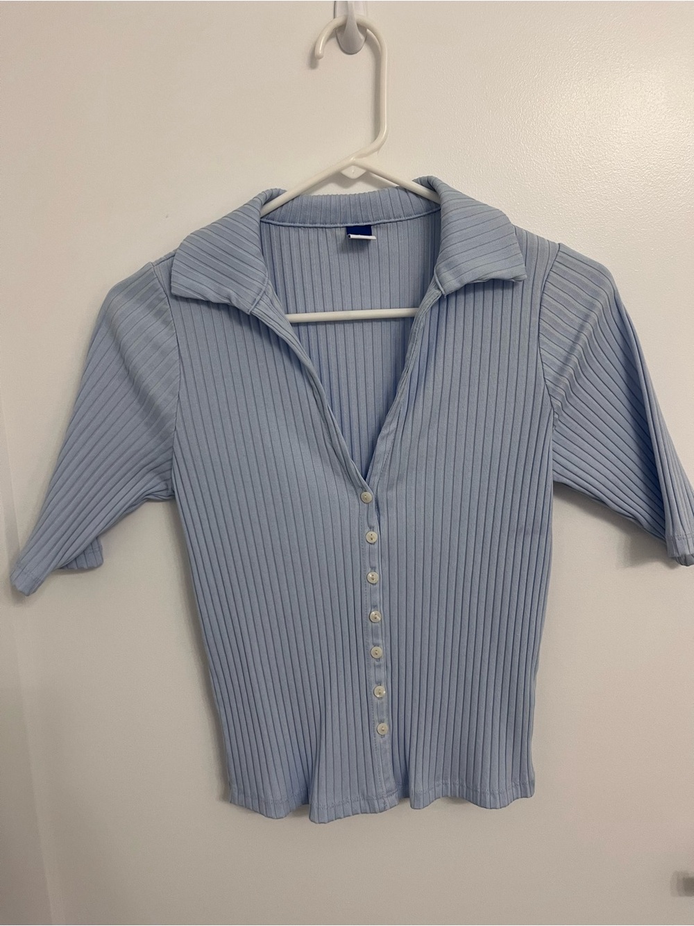 Old Navy Light Blue Ribbed Button-Front Collared Top